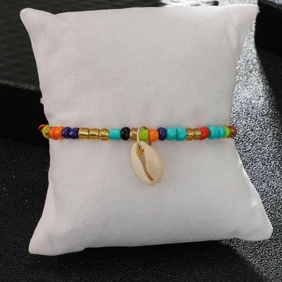 Colorful Beaded Anklet with Puka Shell Charm - Picture 5 of 5
